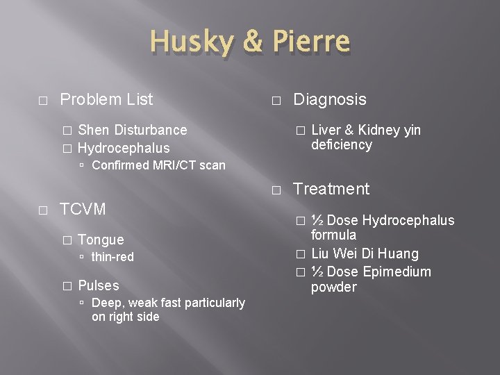 Husky & Pierre � Problem List � Shen Disturbance � Hydrocephalus Diagnosis � �