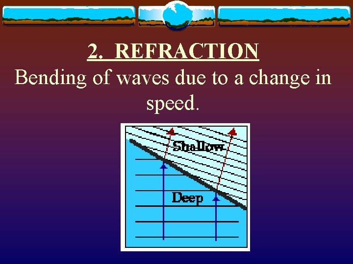 2. REFRACTION Bending of waves due to a change in speed. 