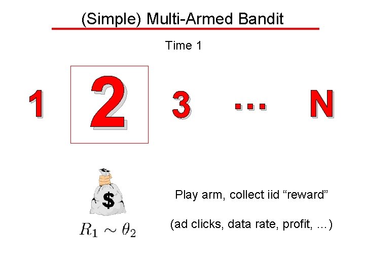 (Simple) Multi-Armed Bandit Time 1 1 2 3 … N Play arm, collect iid