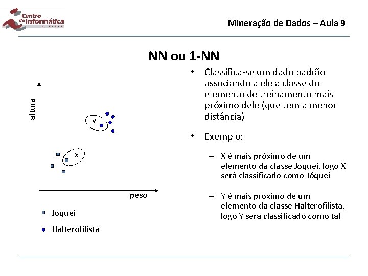 Mineração de Dados – Aula 9 altura NN ou 1 -NN • Classifica-se um