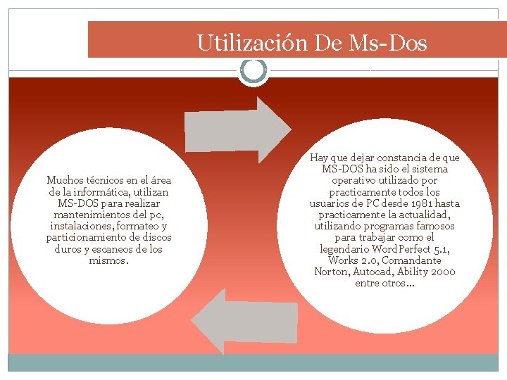 Utilización De Ms-Dos Muchos técnicos en el área de la informática, utilizan MS-DOS para Utilización De Ms-Dos Muchos técnicos en el área de la informática, utilizan MS-DOS para
