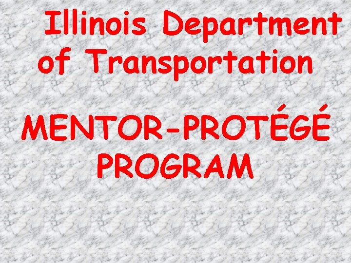 Illinois Department of Transportation MENTOR-PROTÉGÉ PROGRAM 