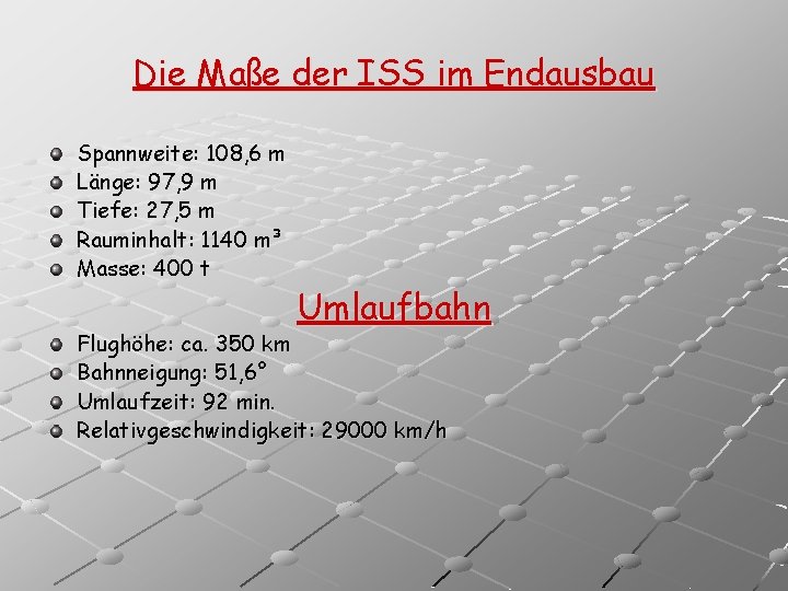 Die Maße der ISS im Endausbau Spannweite: 108, 6 m Länge: 97, 9 m