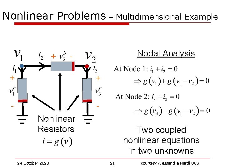 Nonlinear Problems – Multidimensional Example + Nodal Analysis - + + - Nonlinear Resistors