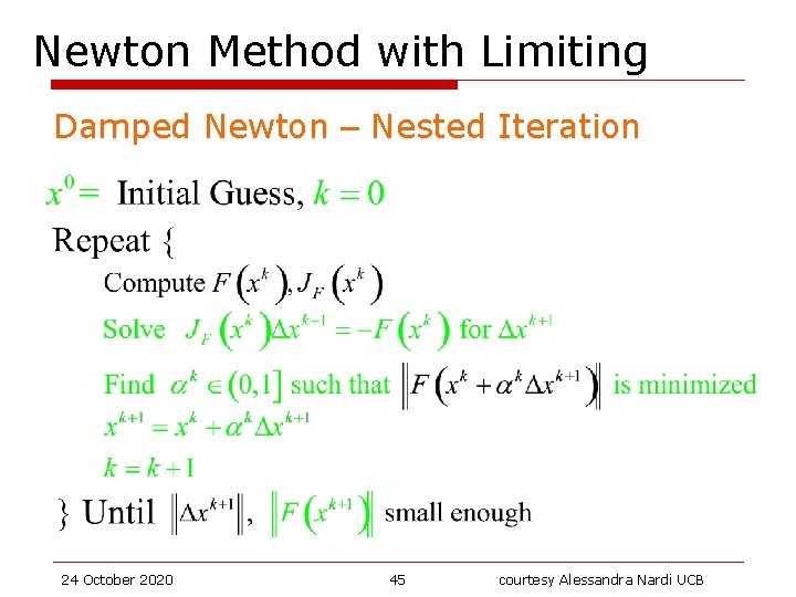 Newton Method with Limiting Damped Newton – Nested Iteration 24 October 2020 45 courtesy