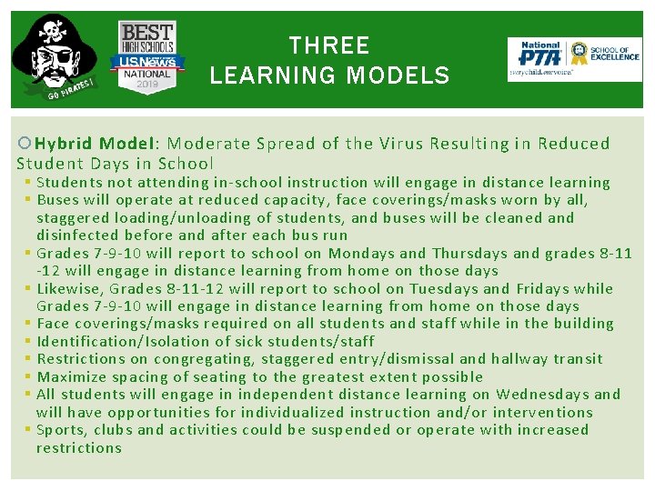 THREE LEARNING MODELS Hybrid Model: Moderate Spread of the Virus Resulting in Reduced Student