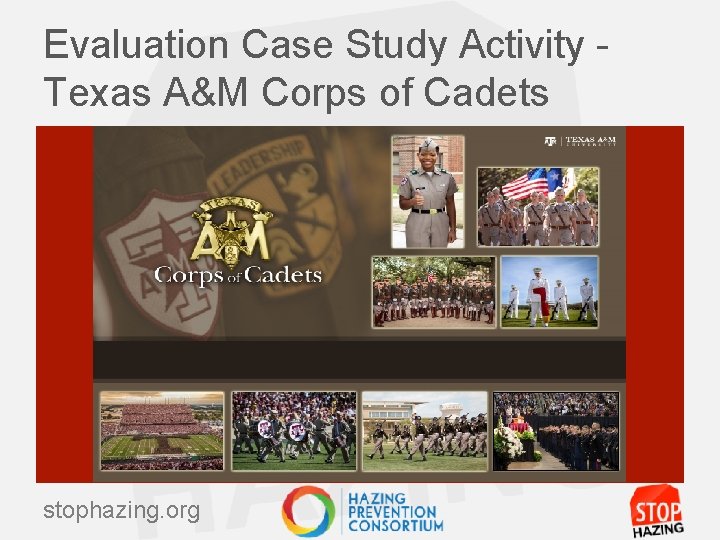 Evaluation Case Study Activity Texas A&M Corps of Cadets stophazing. org 