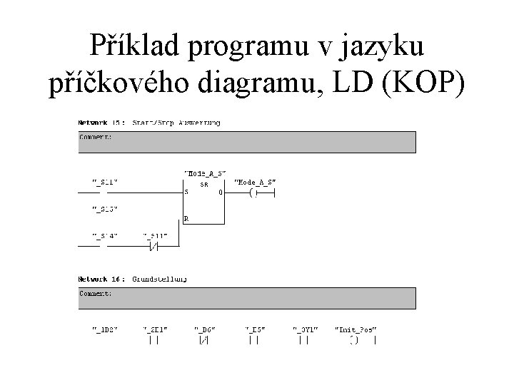 Příklad programu v jazyku příčkového diagramu, LD (KOP) 