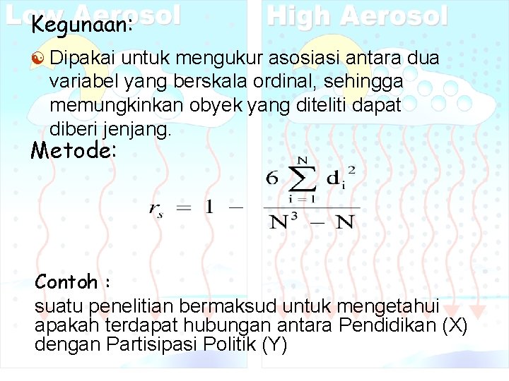 Kegunaan: [ Dipakai untuk mengukur asosiasi antara dua variabel yang berskala ordinal, sehingga memungkinkan