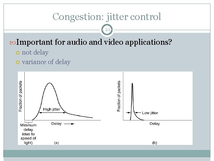 Congestion: jitter control 21 Important for audio and video applications? not delay variance of