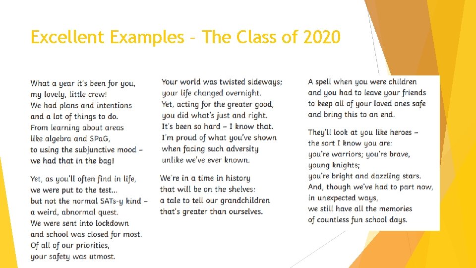 Excellent Examples – The Class of 2020 