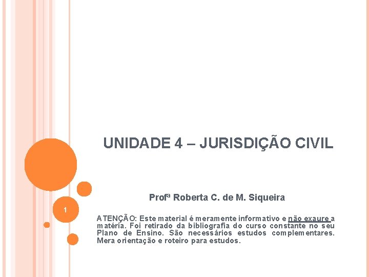 UNIDADE 4 – JURISDIÇÃO CIVIL Profª Roberta C. de M. Siqueira 1 ATENÇÃO: Este