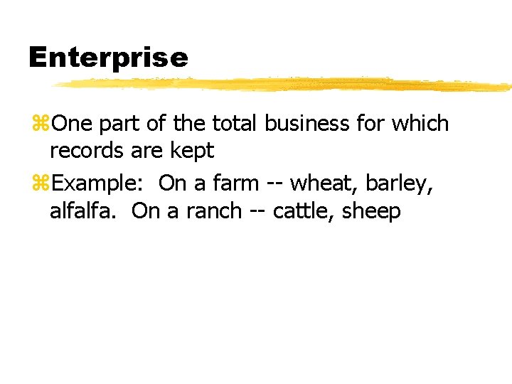 Enterprise z. One part of the total business for which records are kept z.