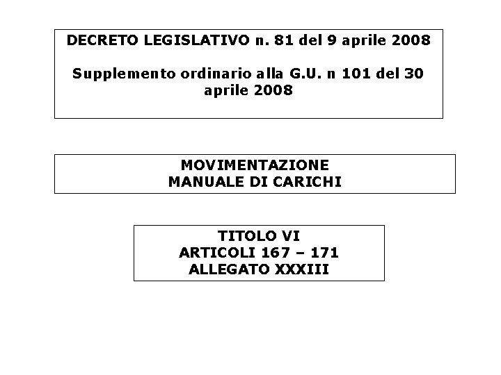 DECRETO LEGISLATIVO n. 81 del 9 aprile 2008 Supplemento ordinario alla G. U. n