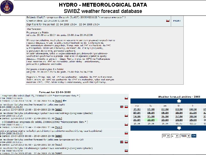 HYDRO - METEOROLOGICAL DATA SWIBŻ weather forecast database 