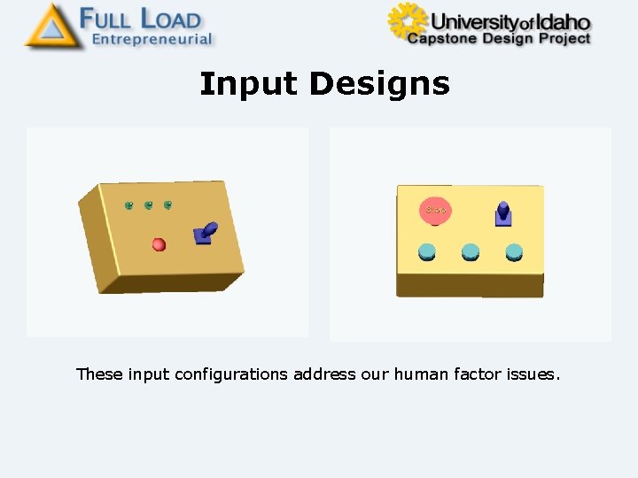 Input Designs These input configurations address our human factor issues. 