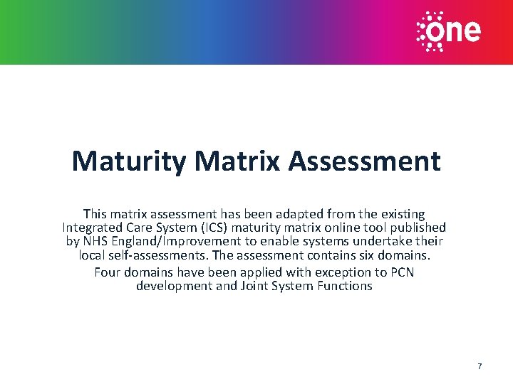 Maturity Matrix Assessment This matrix assessment has been adapted from the existing Integrated Care
