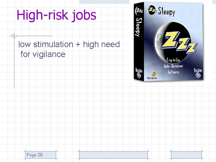 High-risk jobs low stimulation + high need for vigilance Page 28 