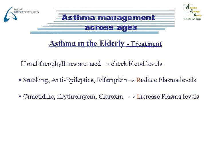 Asthma management across ages Asthma in the Elderly - Treatment If oral theophyllines are