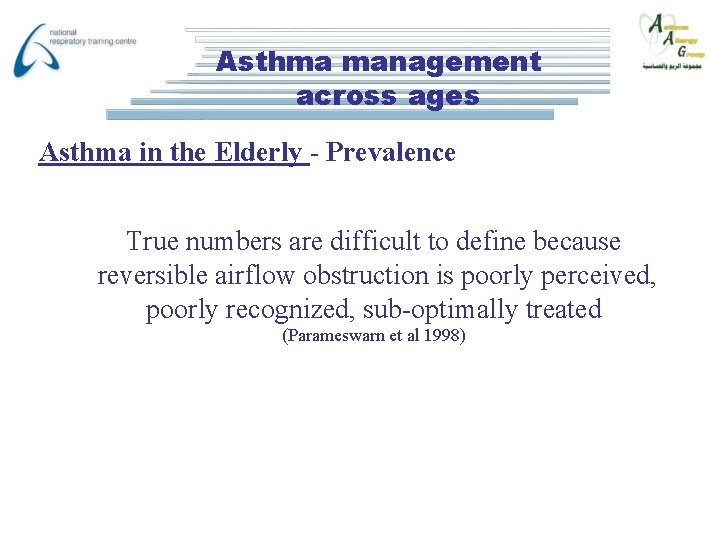 Asthma management across ages Asthma in the Elderly - Prevalence True numbers are difficult