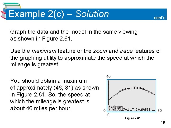 Example 2(c) – Solution cont’d Graph the data and the model in the same