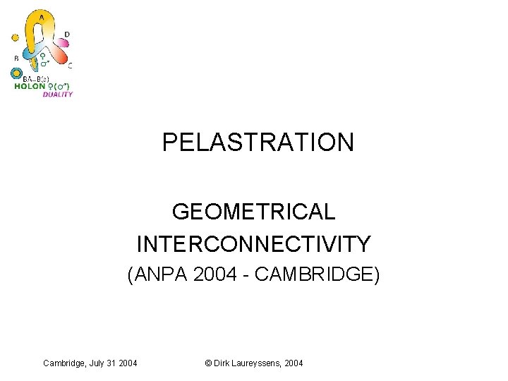 PELASTRATION GEOMETRICAL INTERCONNECTIVITY (ANPA 2004 - CAMBRIDGE) Cambridge, July 31 2004 © Dirk Laureyssens,