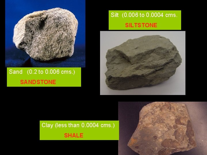 Silt (0. 006 to 0. 0004 cms. SILTSTONE Sand (0. 2 to 0. 006