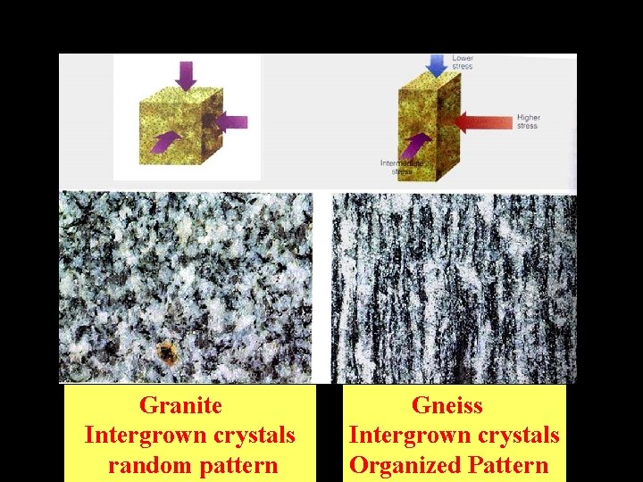 Granite Intergrown crystals random pattern Gneiss Intergrown crystals Organized Pattern 