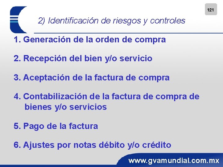 121 2) Identificación de riesgos y controles 1. Generación de la orden de compra