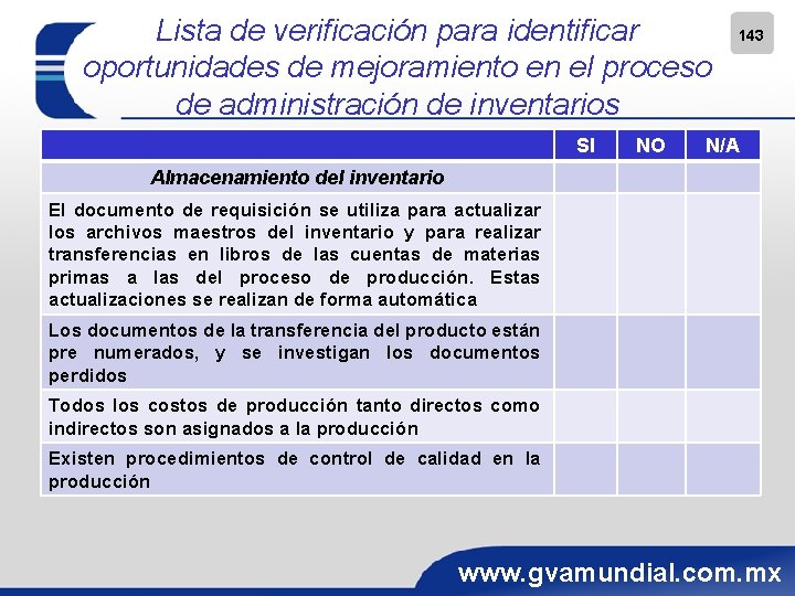 Lista de verificación para identificar oportunidades de mejoramiento en el proceso de administración de