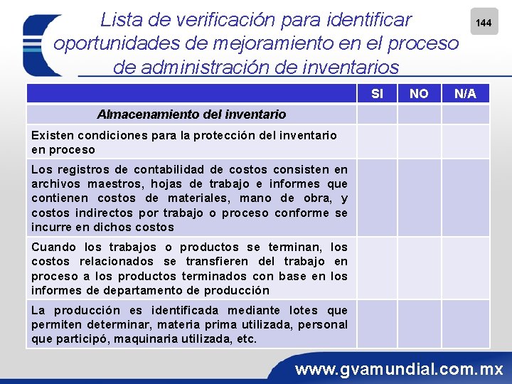 Lista de verificación para identificar oportunidades de mejoramiento en el proceso de administración de