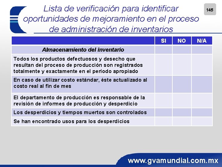 Lista de verificación para identificar oportunidades de mejoramiento en el proceso de administración de