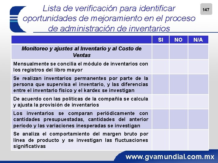 Lista de verificación para identificar oportunidades de mejoramiento en el proceso de administración de