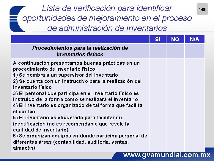 Lista de verificación para identificar oportunidades de mejoramiento en el proceso de administración de