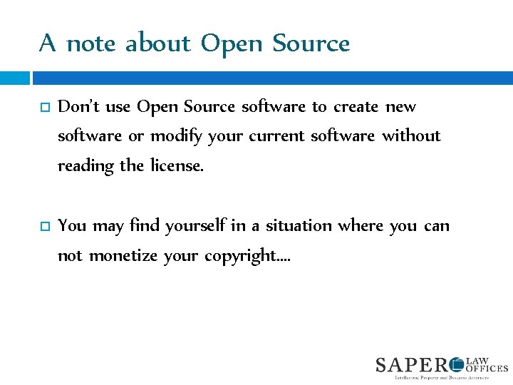 A note about Open Source Don’t use Open Source software to create new software