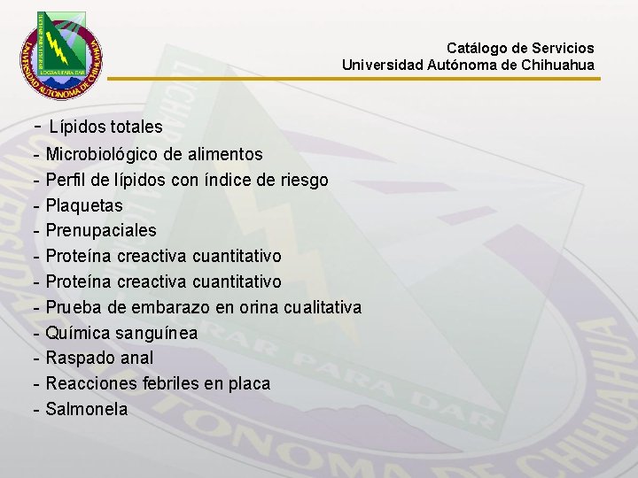 Catálogo de Servicios Universidad Autónoma de Chihuahua - Lípidos totales - Microbiológico de alimentos