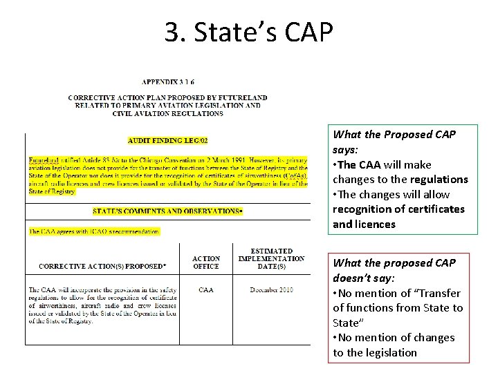 3. State’s CAP What the Proposed CAP says: • The CAA will make changes