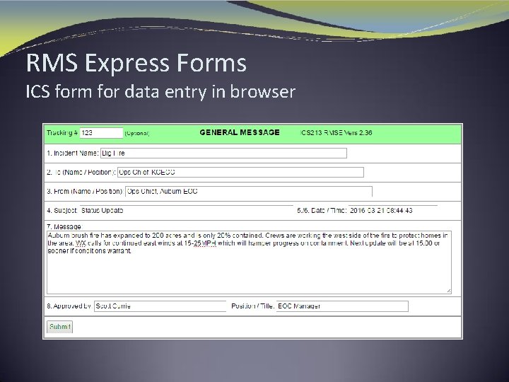 RMS Express Forms ICS form for data entry in browser 