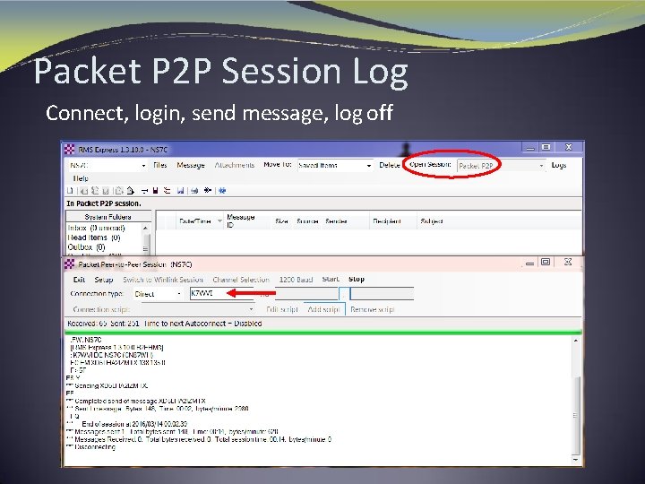 Packet P 2 P Session Log Connect, login, send message, log off 