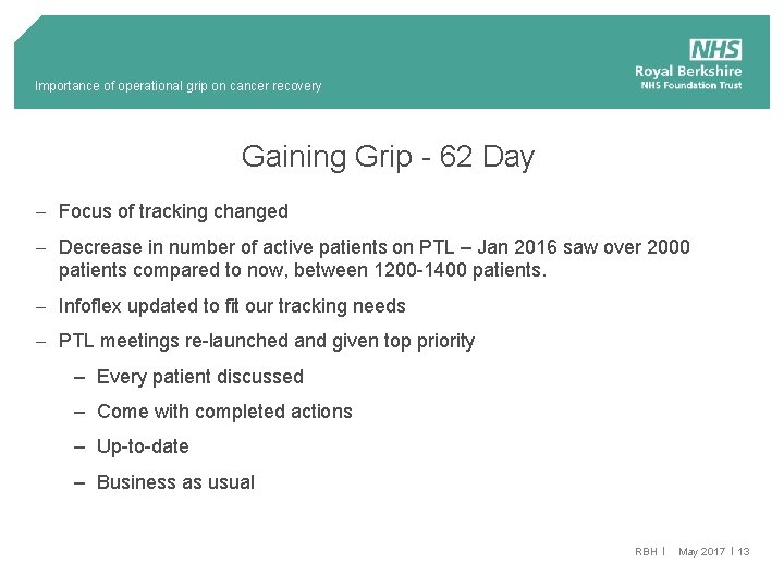 Importance of operational grip on cancer recovery Gaining Grip - 62 Day - Focus