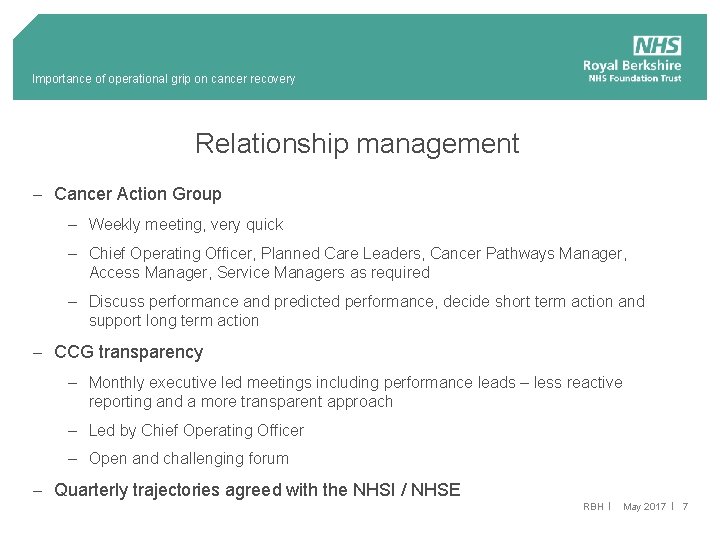 Importance of operational grip on cancer recovery Relationship management - Cancer Action Group –