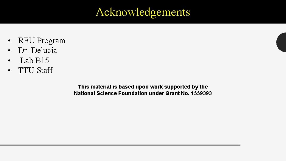 Acknowledgements • REU Program • Dr. Delucia • Lab B 15 • TTU Staff