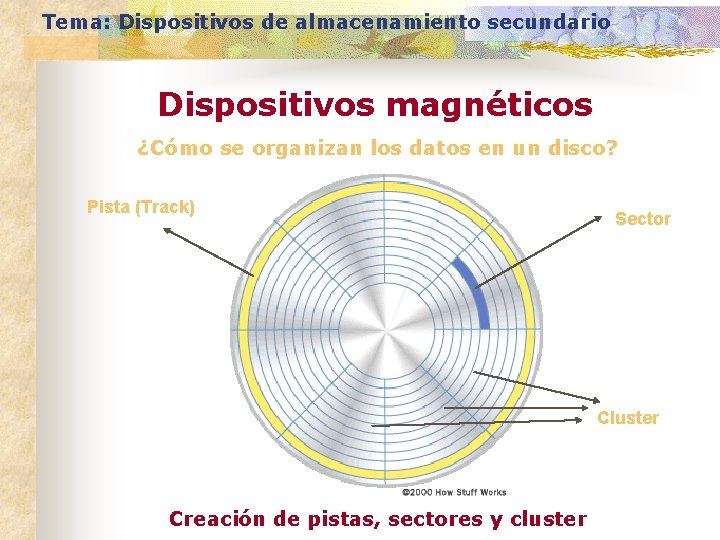 Tema: Dispositivos de almacenamiento secundario Dispositivos magnéticos ¿Cómo se organizan los datos en un