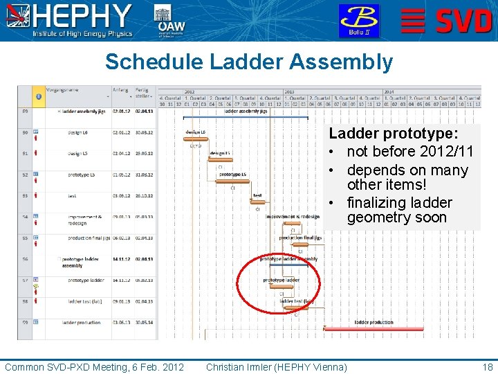 Schedule Ladder Assembly Ladder prototype: • not before 2012/11 • depends on many other