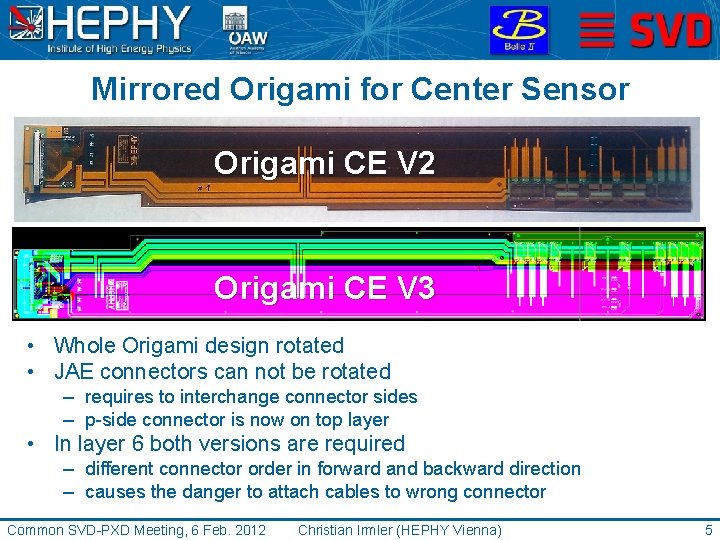 Mirrored Origami for Center Sensor Origami CE V 2 Origami CE V 3 •