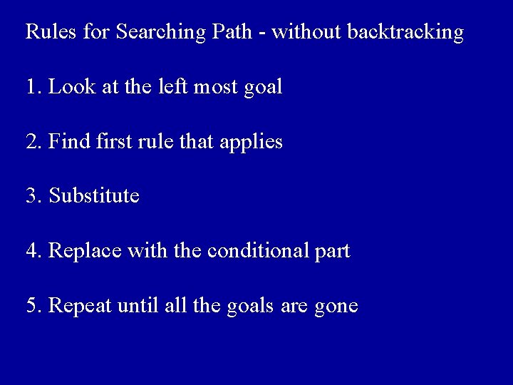 Rules for Searching Path - without backtracking 1. Look at the left most goal