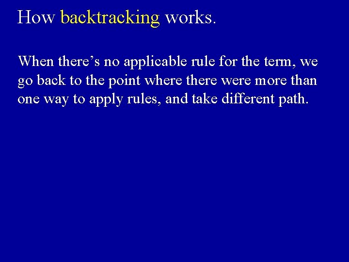 How backtracking works. When there’s no applicable rule for the term, we go back