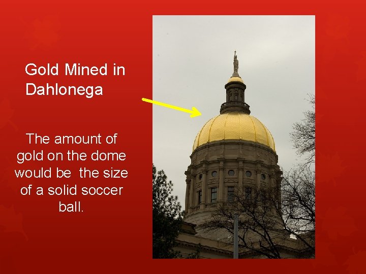 Gold Mined in Dahlonega The amount of gold on the dome would be the Gold Mined in Dahlonega The amount of gold on the dome would be the