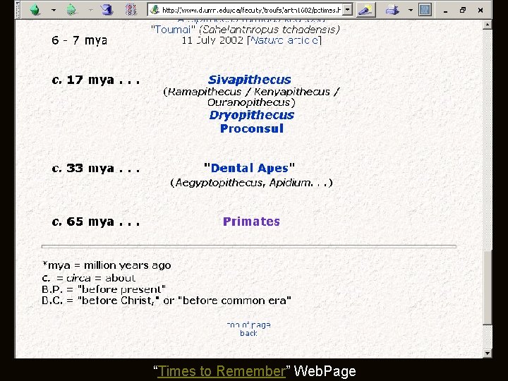 “Times to Remember” Web. Page “Times to Remember” Web. Page