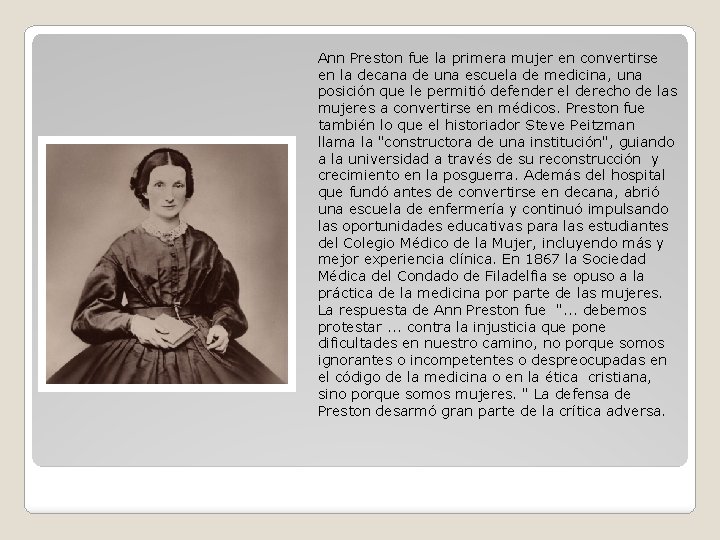 Ann Preston fue la primera mujer en convertirse en la decana de una escuela